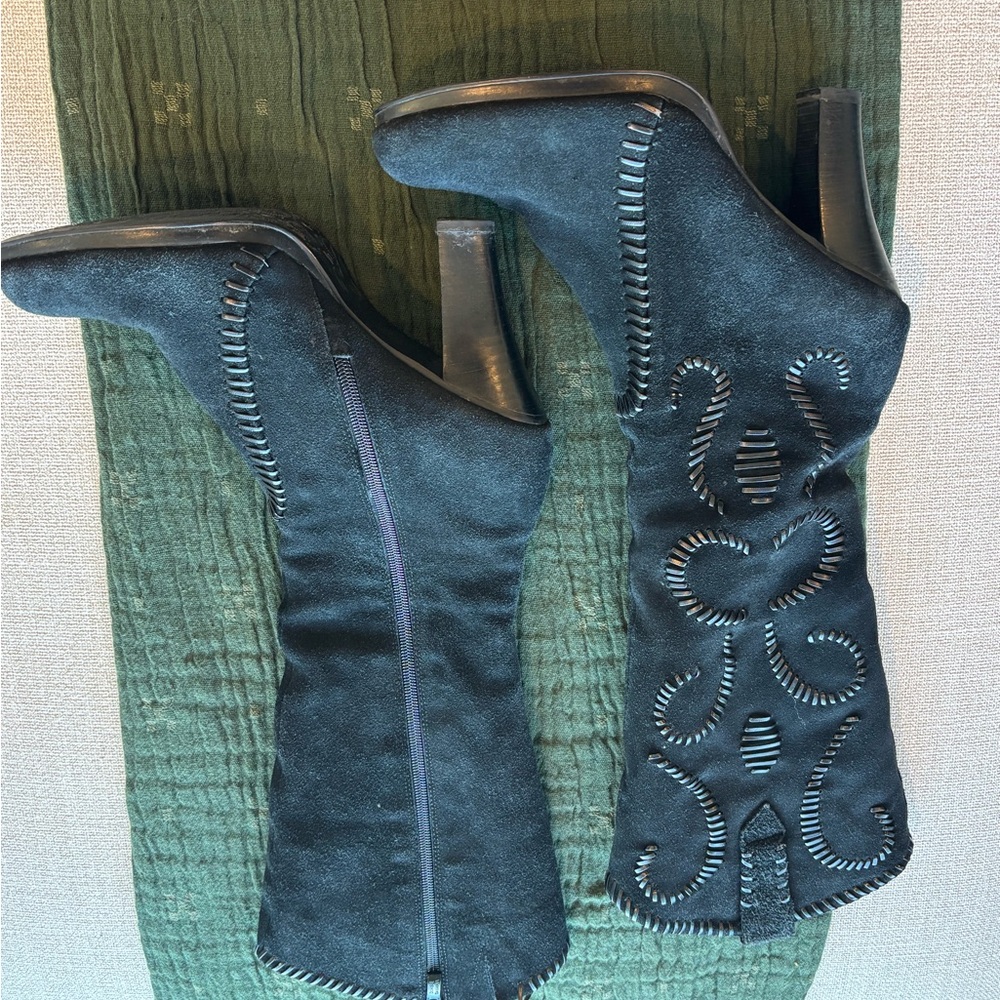 Dolce & Gabbana Suede Embroidered Butterfly Leather Fur Lined Boots 40 025 - Picture 2 of 10